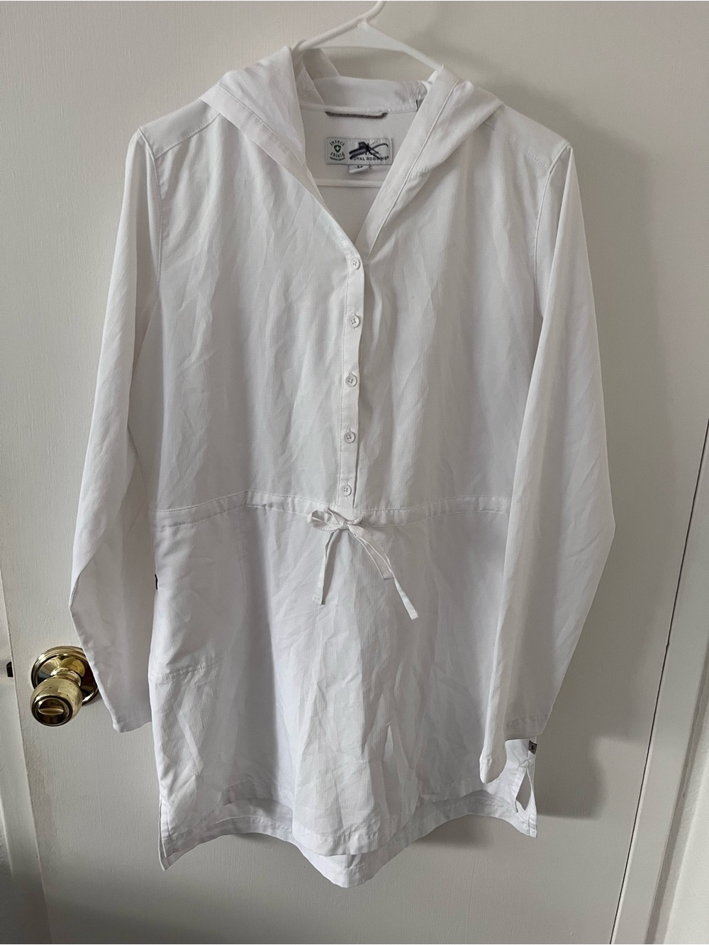 Royal Robbin’s Women’s White Hooded Tunic Dress Insect Shield Zipping Pockets M
